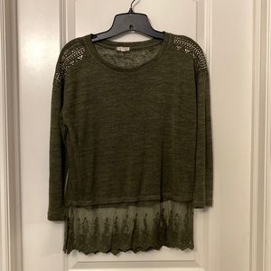 Cute Olive Shirt with Lace at the bottom